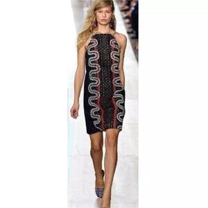 Tory Burch Runway Strappy Eyelet Shift Dress Summer Women's Size 8 Brown Blue